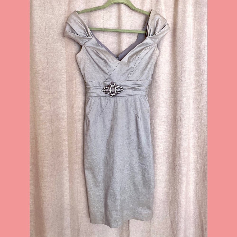 Shimmery Silver Badgley Mischka Midi Dress